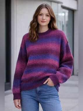 Collusion Oversized Women's Ombre Crewneck Sweater in Purple-Pink